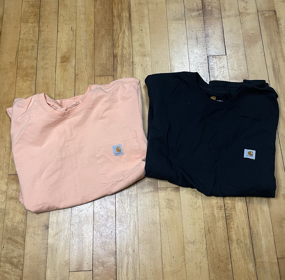 Carhartt Women’s XL Pink & Black Solid Crew Neck Pocket T-Shirts Lot of 2