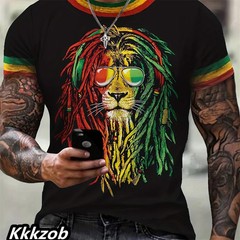 Mens Lion Print Short Sleeve Crew Neck T-Shirt Soft Breathable Casual Wear.