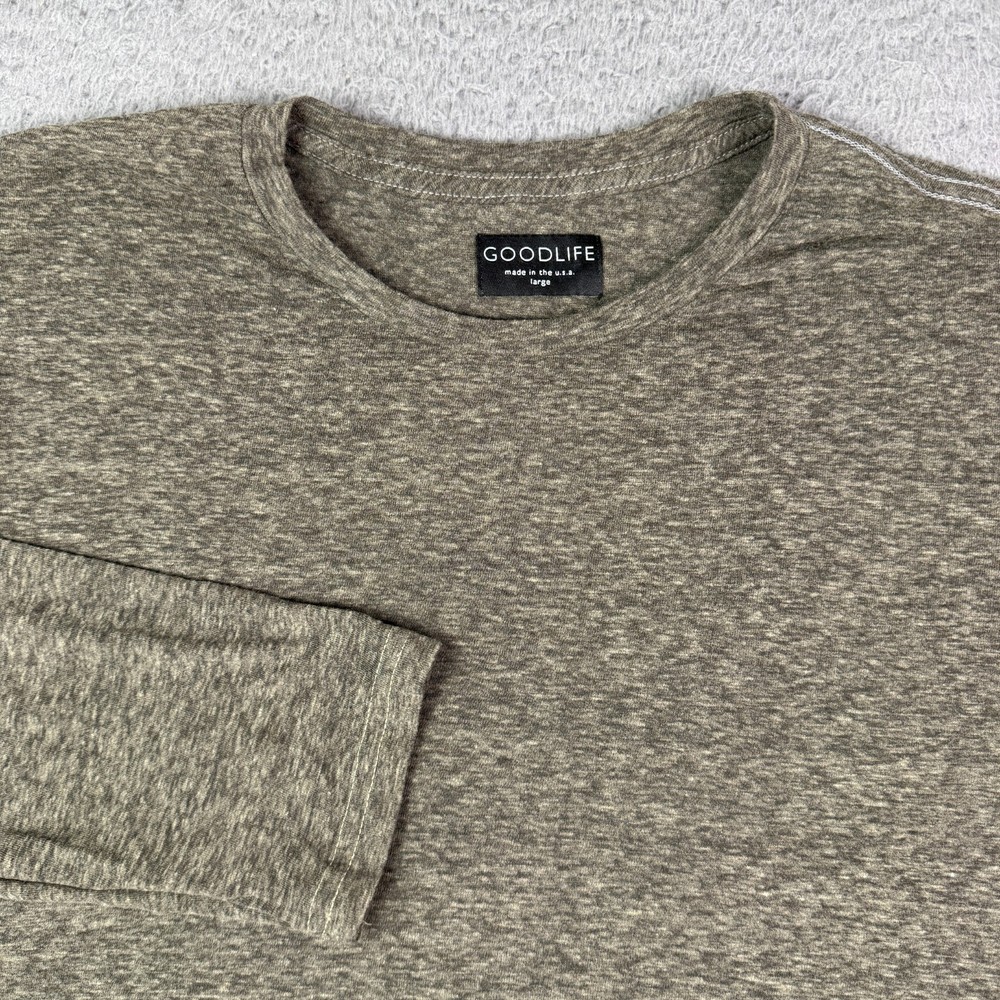 Goodlife Shirt Mens L Green Long Sleeve Crew Neck Tri Blend Soft USA Curve Hem