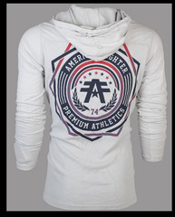 AMERICAN FIGHTER Silver CAPELLA Long Sleeve Henley Thermal Hoodie T-shirt NWT
