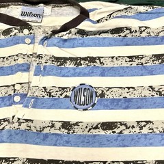 VTG Wilson Henley Shirt High Waisted Distressed Made In Lesotho Sz L Striped AOP