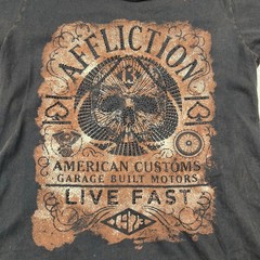 Affliction American Customs Live Fast Graphic T-Shirt Lace Up Back Black Mens M