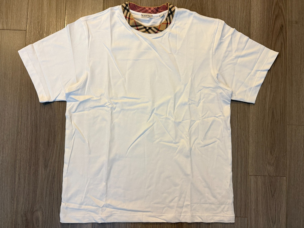 Burberry Check Trim Cotton Tee Shirt white sz XL