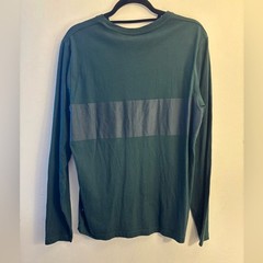 Nautica Men’s Round Neck Dark Green Long Sleeve Tee with Stripe Detail Size M