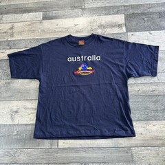 Vintage Kangaroo T-Shirt Australia Spell Out Down Under Blue Mens Large