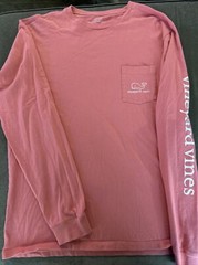 Vineyard Vines Pink Long Sleeve Whale Logo T-Shirt with Pocket Men’s Size Small