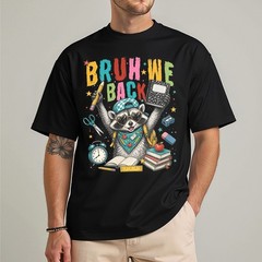 Bruh We Back Funny Raccoon Back To School Student Graphic T-Shirt