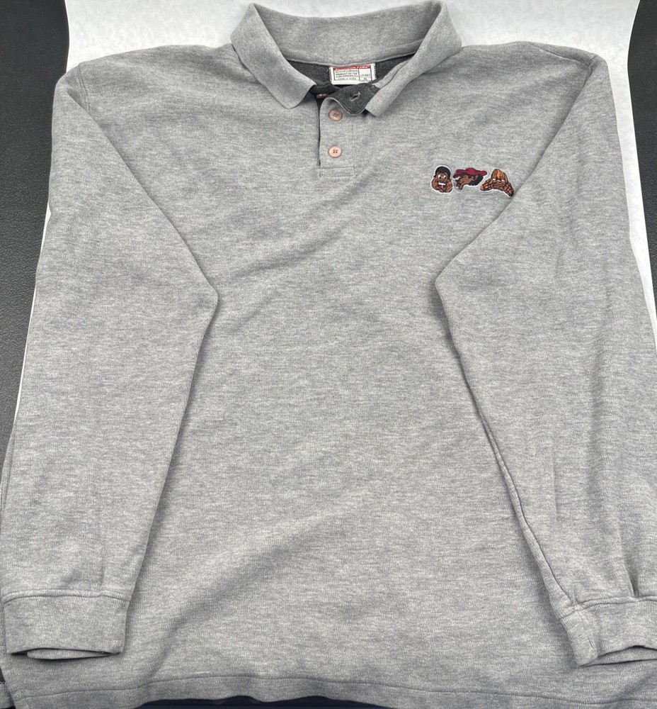 Platinum FUBU Fat Albert Junkyard Gang Embroidered Polo Sweatshirt Mens XL Gray