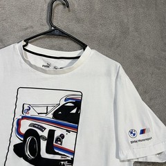 Puma BMW Motorsport Shirt Mens Medium White Race Car Racing Graphic Tee T-Shirt
