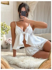 Women’s 2 Piece Lingerie Set Floral Lace Tie Back Satin Bow Front Lingerie Pa…