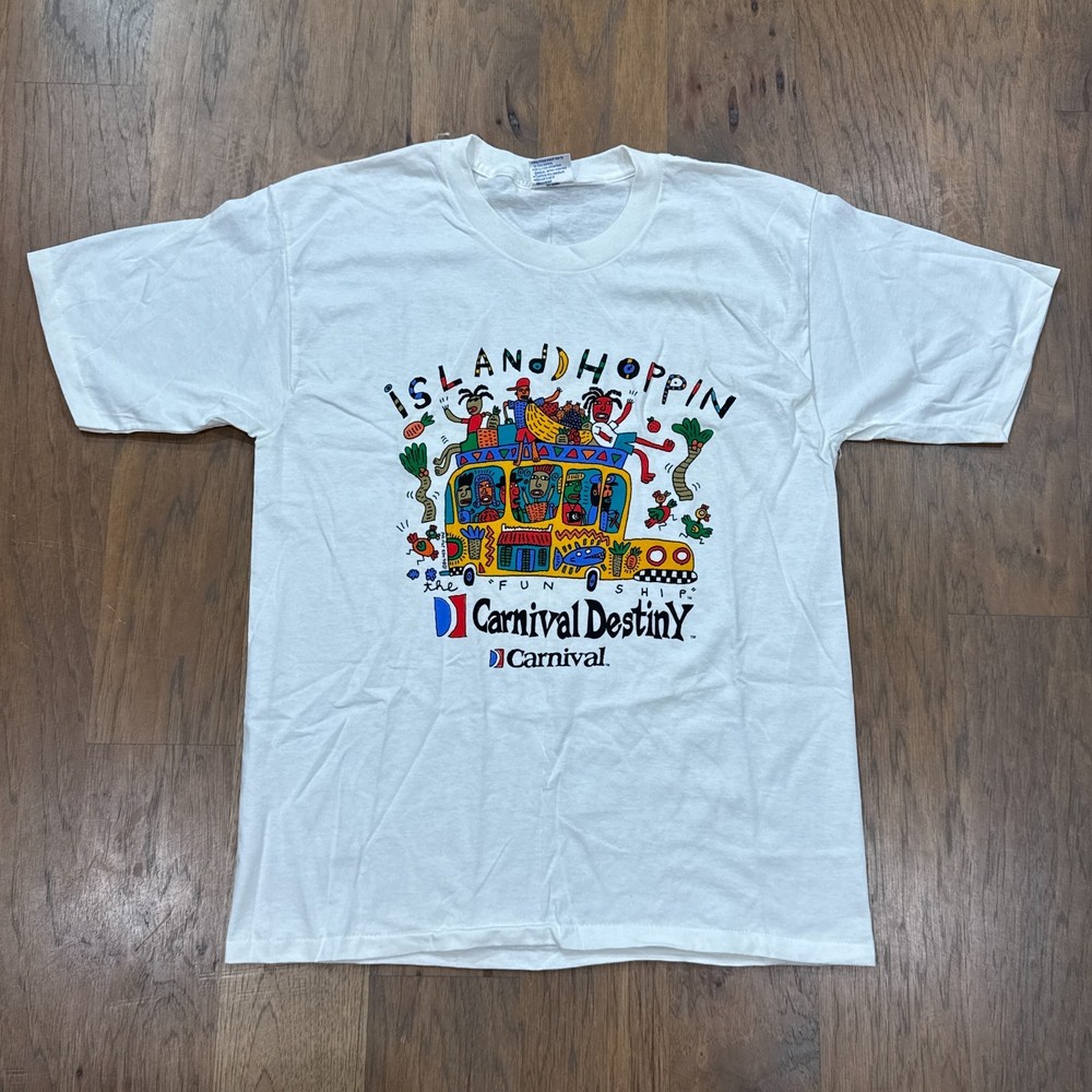 Vintage Carnival Cruise Shirt Mens L White Island Hopping Destiny Ship Graphic
