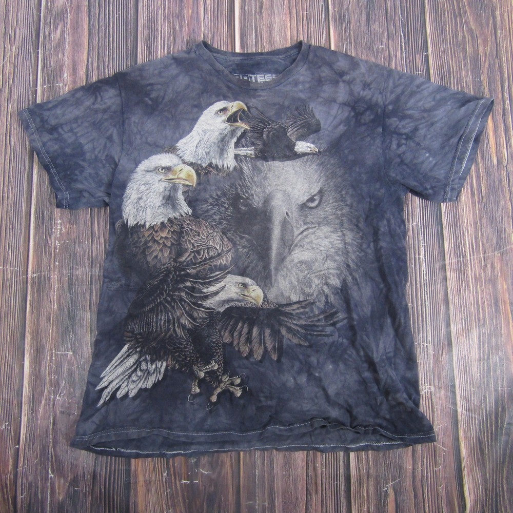 EdTees By The Mountain Shirt Mens Large Black Eagle Graphic Tie Dye Print