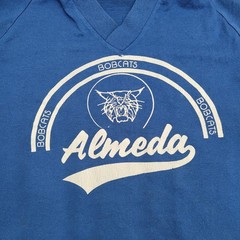 Vintage 80s Almenda Bobcat Shirt L/XL 21×25 Blue Elementary