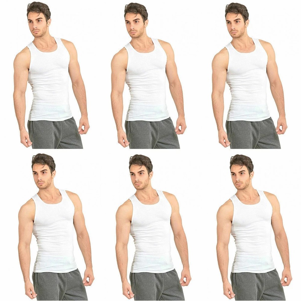 3-12 Packs Mens 100% Cotton Tank Top A-Shirt Undershirt Ribbed Solid White S-3XL