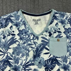 Fresh Brand Shirt Men Medium Blue Hawaiian Tropical Floral Beach Surf Cotton Tee