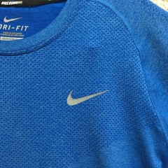 Nike Running Shirt Small Adult Blue Dri Fit Swoosh Short Sleeve Athletic Mens S