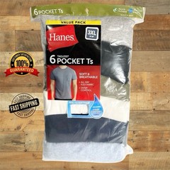 Hanes 6-Pack Pocket Tee Men’s T-Shirt Soft and Breathable Assorted, Size 3xl