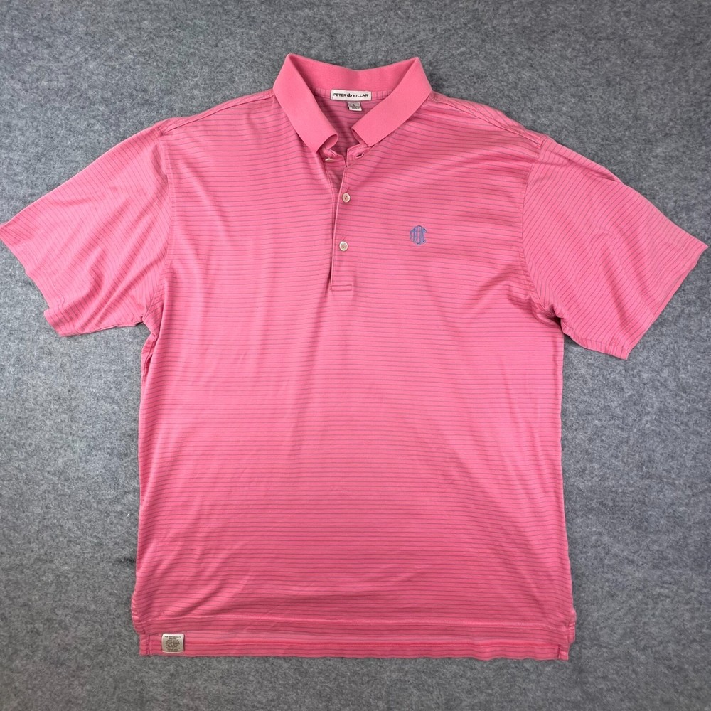 Peter Millar Polo Men’s Large Shirt Summer Comfort Pink Short Sleeve Striped