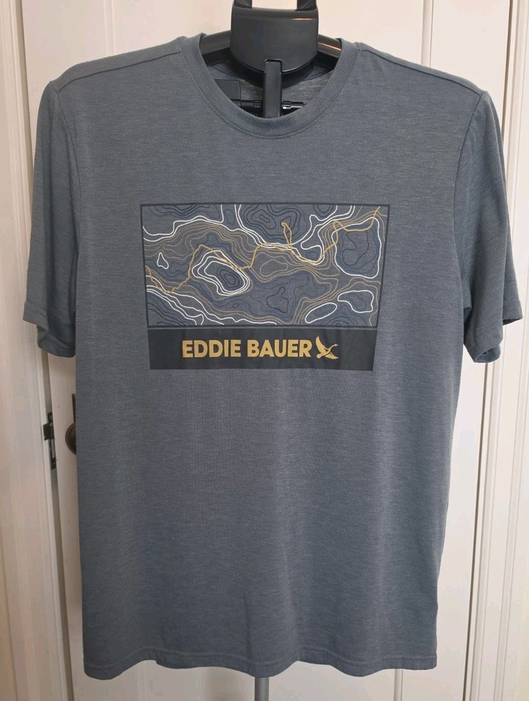 Eddie Bauer Mens Graphic T-Shirt Topographic Map Short Sleeve Crew Neck Medium