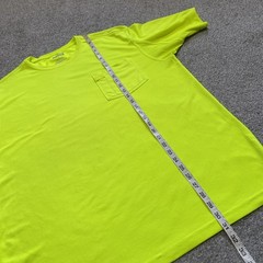 Duluth Trading Mens L Bright Safety Yellow Short Sleeve T-Shirt Pocket Stretch *