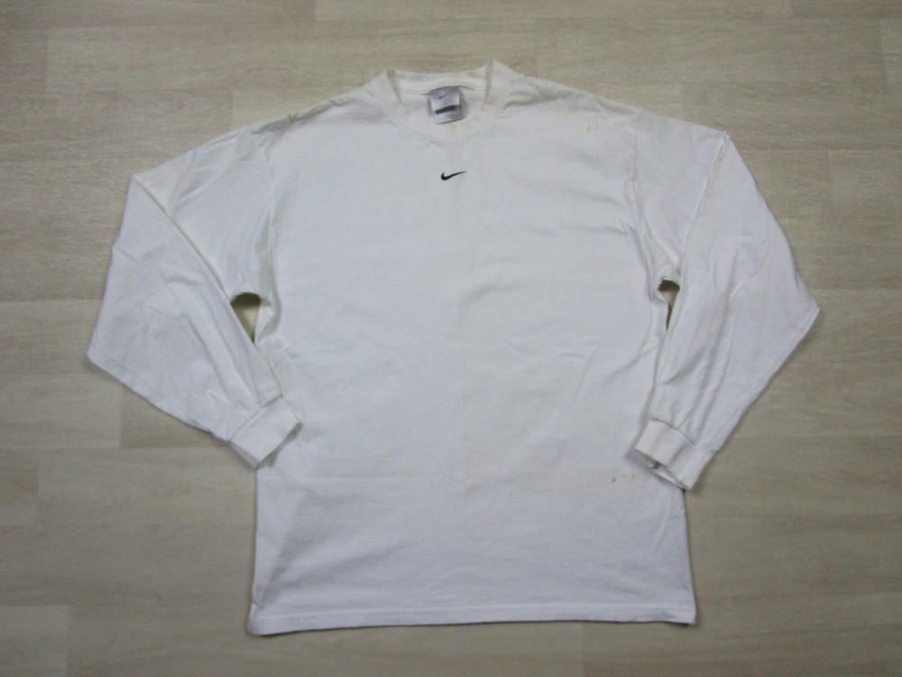 Vintage Nike Center Swoosh Size (L) Long Sleeve Made in USA White w/Black Check