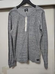 Diesel Industry Henley Stitched Nobel Gray Woven Long Sleeve Shirt SZ Large