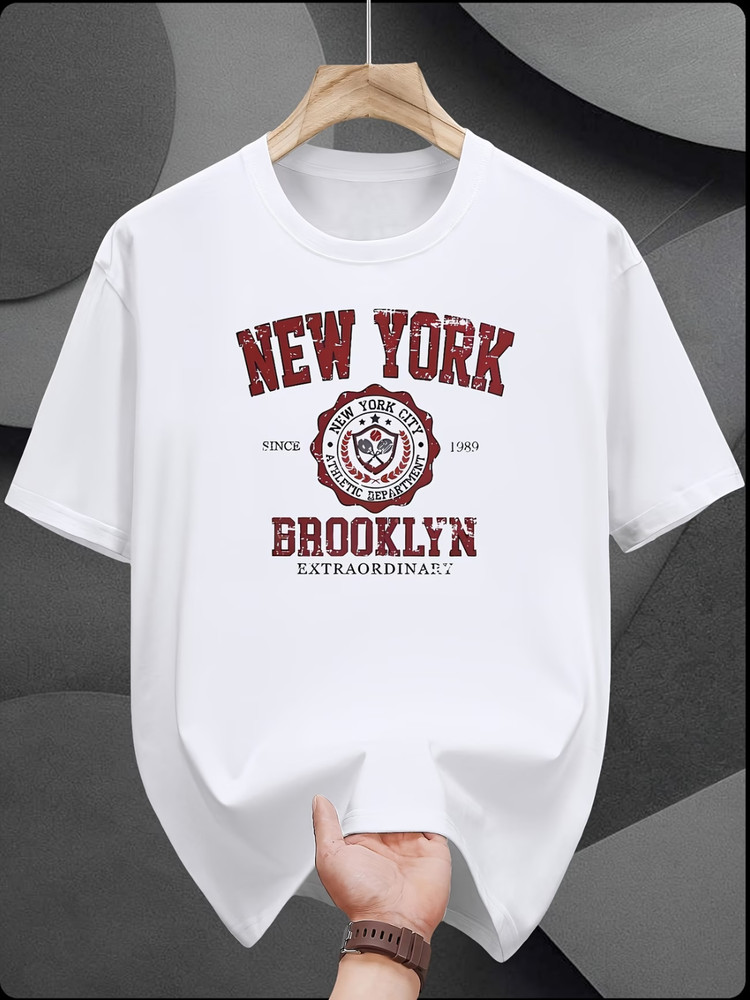 Men’ New York Brooklyn Graphic T-Shirt – 100% Cotton Short Sleeve Round Neck