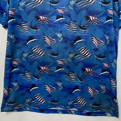 Reel Legends T-shirt Tee Mens Blue Sz M Reel Tec Flag Fish All Over Patriotic