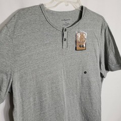 G.H. Bass Co Men’s T Shirt Large Gray 2 Button Short Sleeve Casual Crew Neck