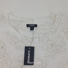 Express Men’s Relaxed Fit T Shirt White Beige Floral Print Size M Cotton