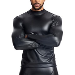 New Men’s Sexy Club Nightclub Leather Slim Long Sleeve Casual T-Shirt Tops