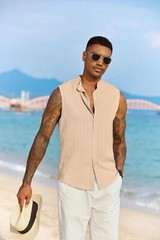 Mens Sleeveless Summer Shirts Beach Tank Tops Button Up Tank Shirt for Vacation