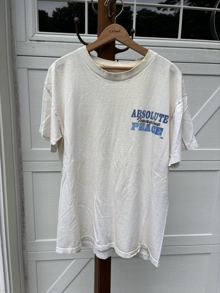 Vintage Absolute Peace Hippy Single Stitch White T Shirt Mens XL