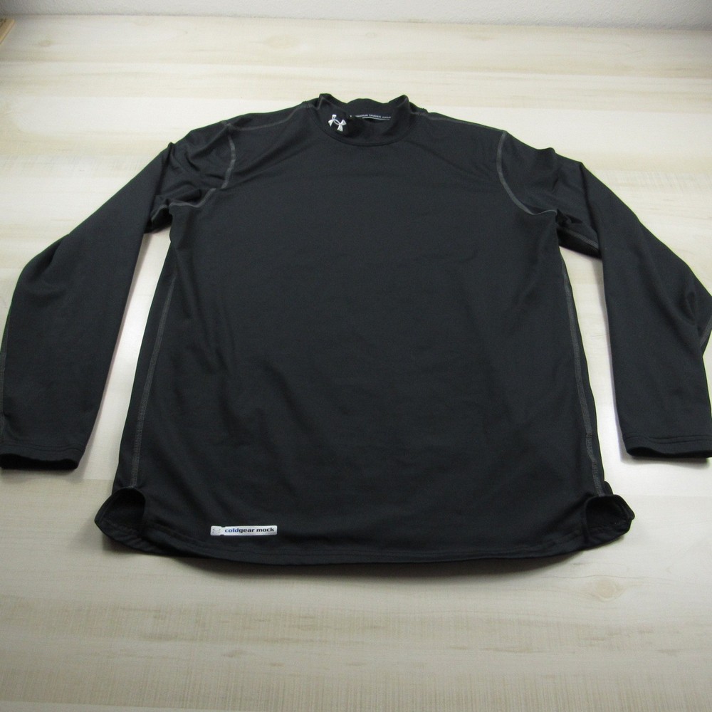 Under Armour Shirt Mens Large Black Fitted Mock Cold Gear Fleece Long Sleeve