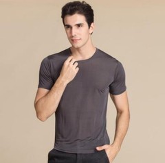 100% Silk Men’s T-Shirts Top Short Sleeve Round Neck undershirt plus size HY006