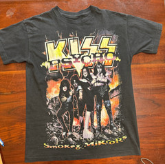 KISS BAND SHIRT 23×31.5 (XL) PSYCHO SMOKE AND MIRRORS-RARE BOOT FIND-CUT TAG-AOP