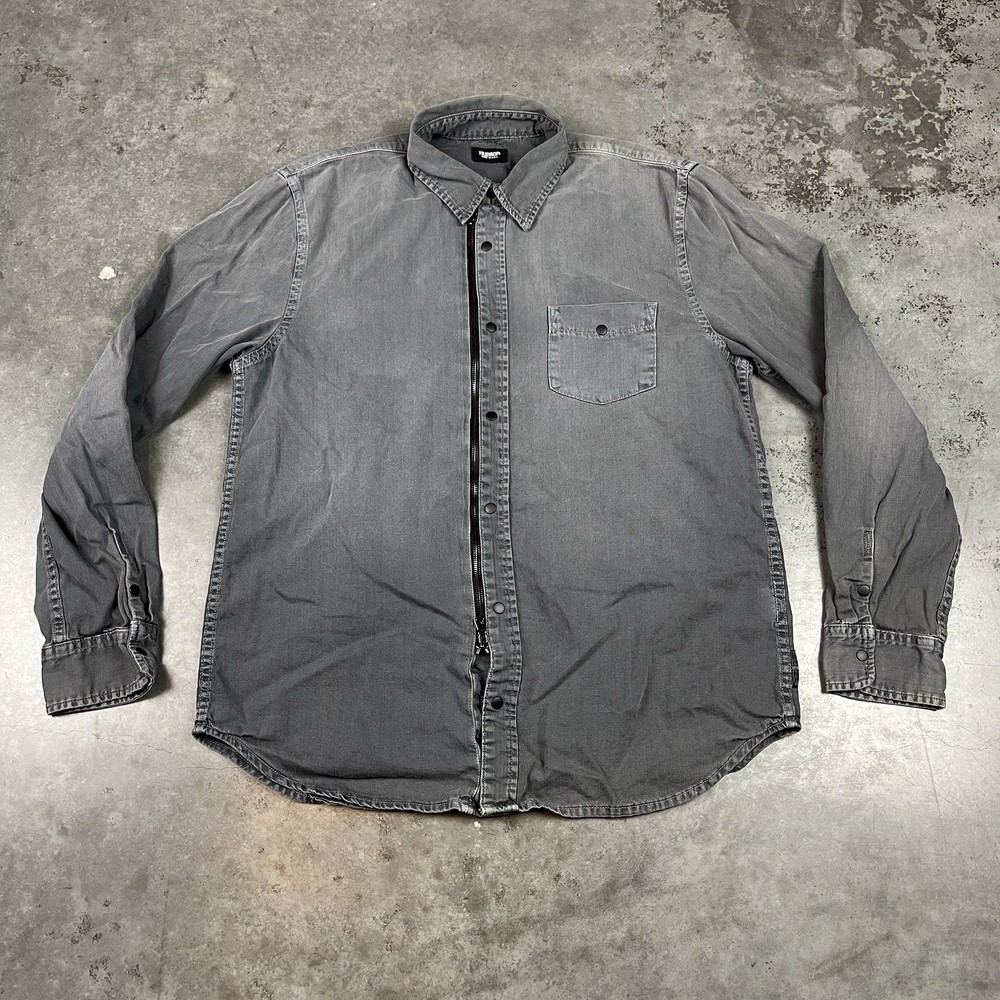 Hudson Shirt Mens Large Gray Full Zip Sun Fade Vintage USA Preowned