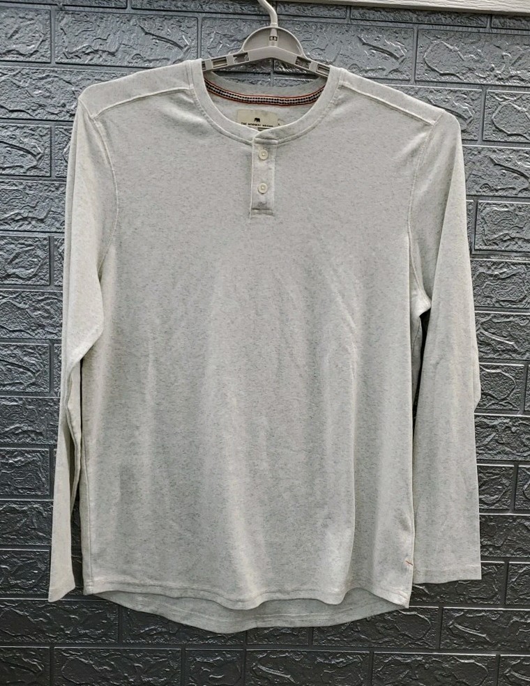 New The Normal Brand Puremeso 2 Button Henley Shirt Light Grey US Size XL