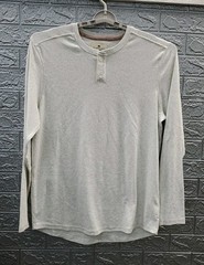 New The Normal Brand Puremeso 2 Button Henley Shirt Light Grey US Size XL