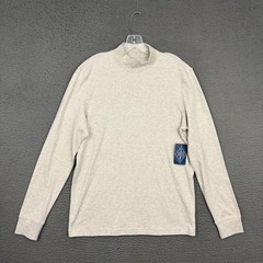 St. John’s Bay Pullover Mens Medium Beige Cotton Knit Long Sleeve Mock Neck Dad