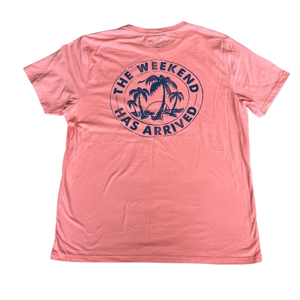 Chubbies Mens XL Pink The Weekend Has Arrived Palm Tree Graphic T-Shirt Coral