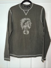 Men’s Vintage Y2K EXPRESS Long Sleeve American Indian #4 Shirt – Green – Small
