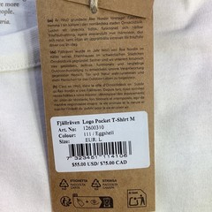 Fjallraven Mens Logo Pocket T-Shirt Eggshell Cream Organic Cotton Size L NWT