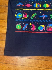 Vintage 90s Eyes on California Tropical Sea Life Neon Puff Print T-Shirt