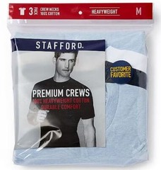 Stafford 3-Pack Men’s 100% Cotton Heavy Weight Crew-Neck T-Shirt Navy Blue White