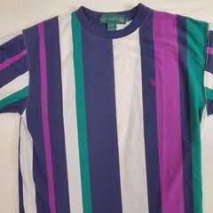 Knights of Round Table Blue Purple Green White Striped VTG Medium TShirt Shirt
