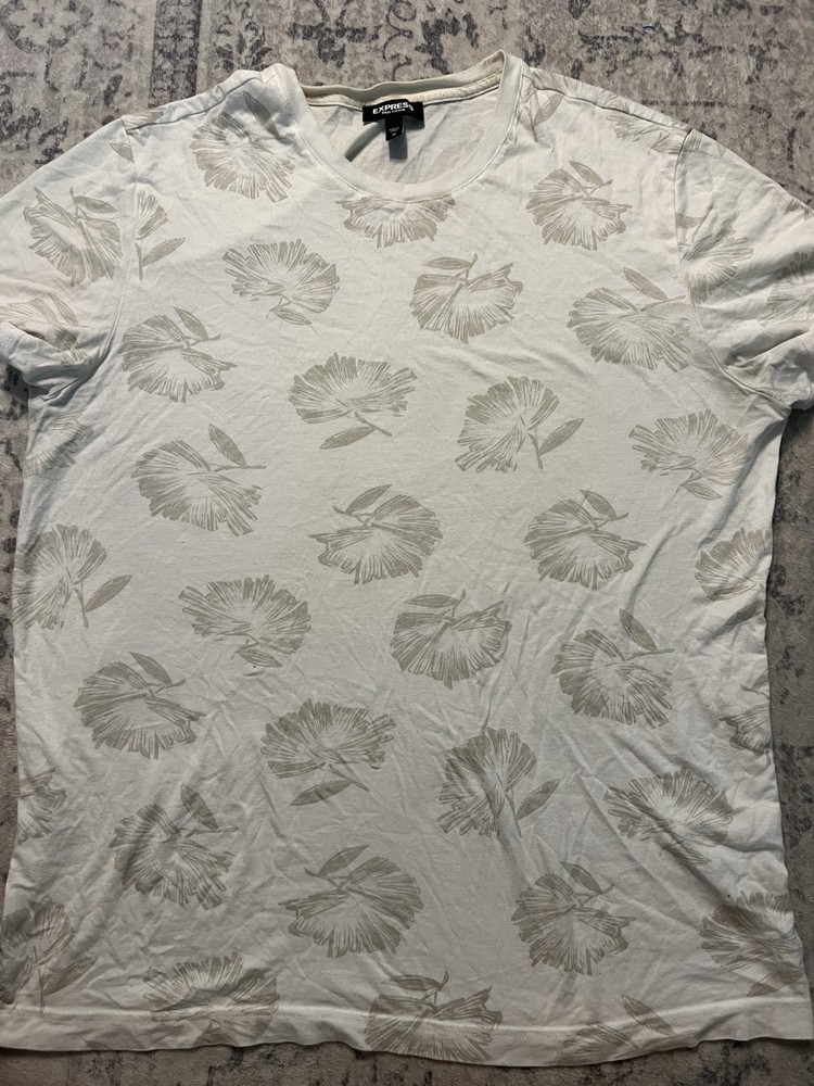 Express Men’s M White/Gray Floral Crew Neck Short Sleeve Jersey T-Shirt