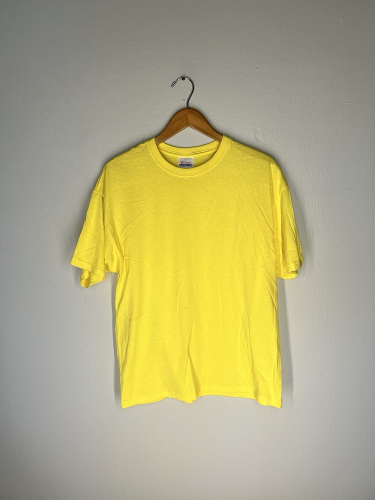 Hanes Heavyweight 50/50 Blank T-Shirt L Yellow Y2K Vintage Made in El Salvador
