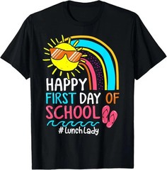 Lunch Lady Rainbow Back To School Black T-shirt