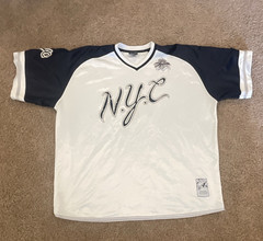 FUBU Collection NYC Mesh V-Neck Jersey T-Shirt 4X Big & Tall White/Navy